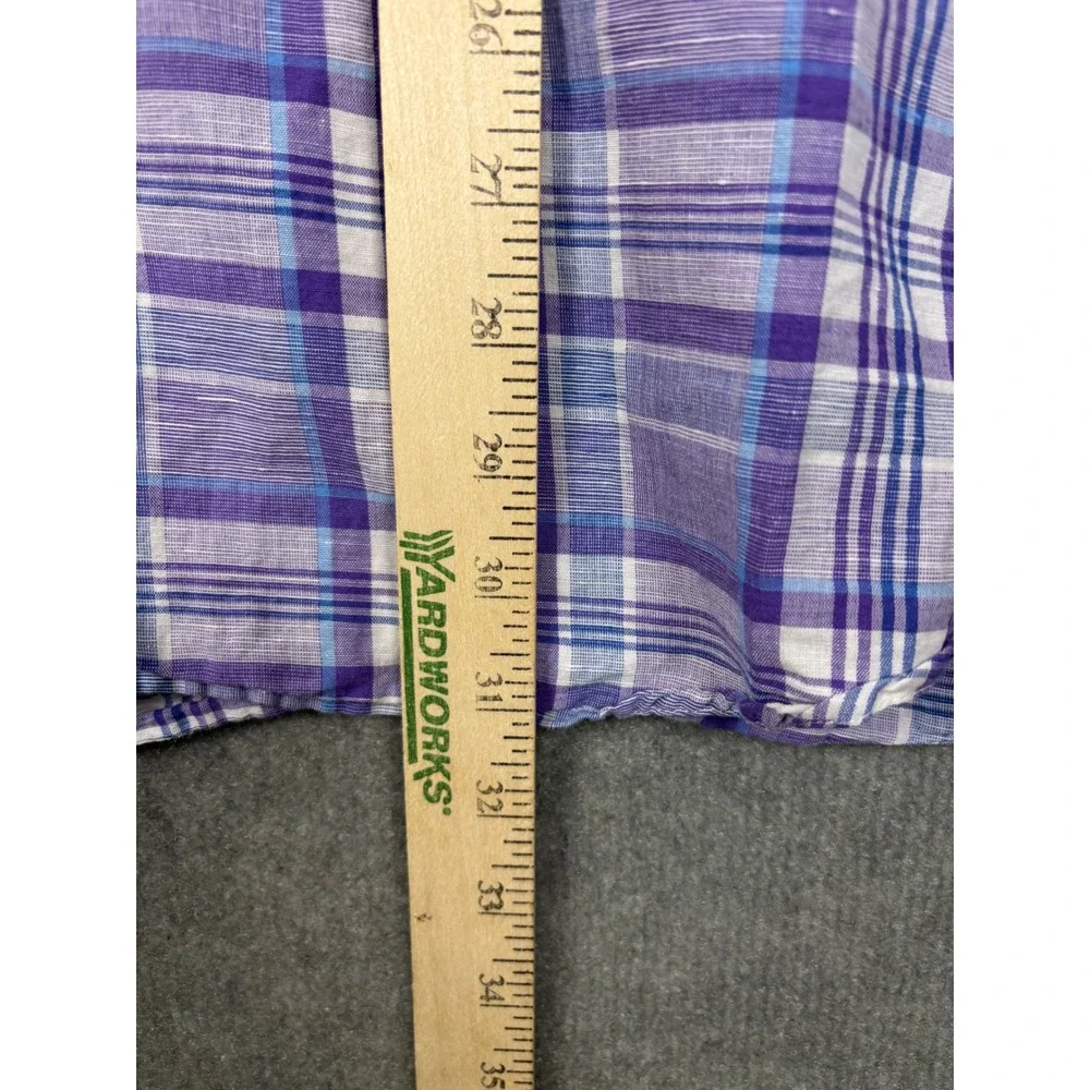 Chaps Linen Cotton Short Sleeve Plaid Button Down Shirt‎ XXL Purple
